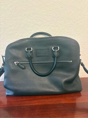 Polo by Ralph Lauren Black Pebbled Leather Briefcase with Shoulder Strap